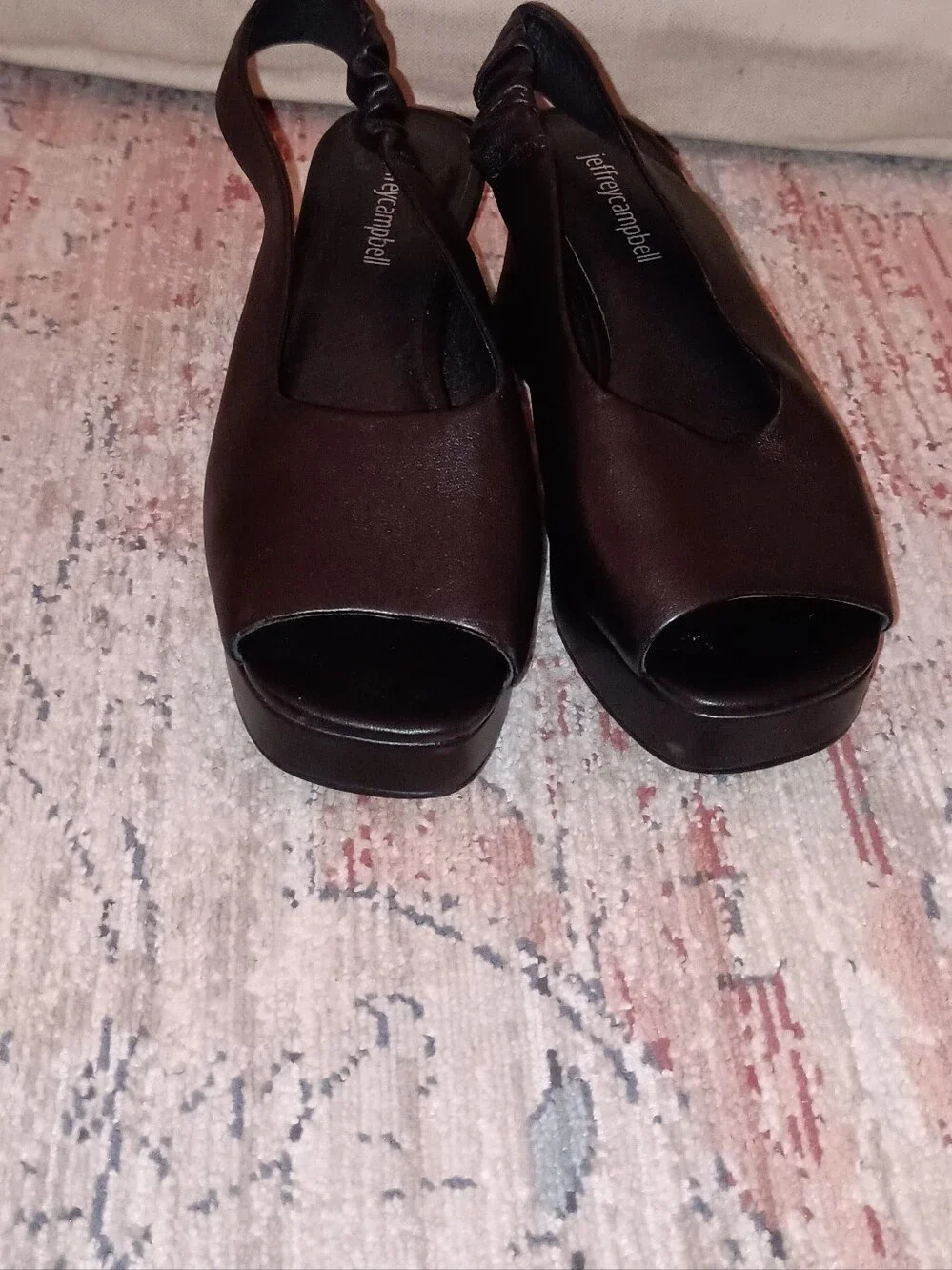 Jeffrey Campbell Black Leather Open-Toe Slingback Platform Heels - Picture 10 of 12